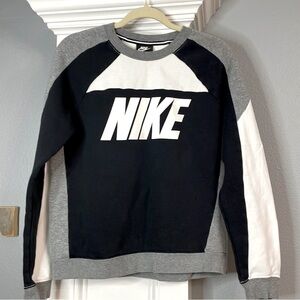 Nike Colorblock Crewneck Logo Sweatshirt Black White Gray Size Medium